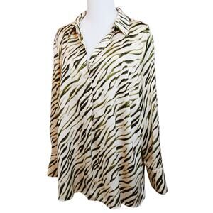 VINCE CAMUTO Blouse Top 2X Career Office Dressy VNeck Chic Cream Greenery Animal